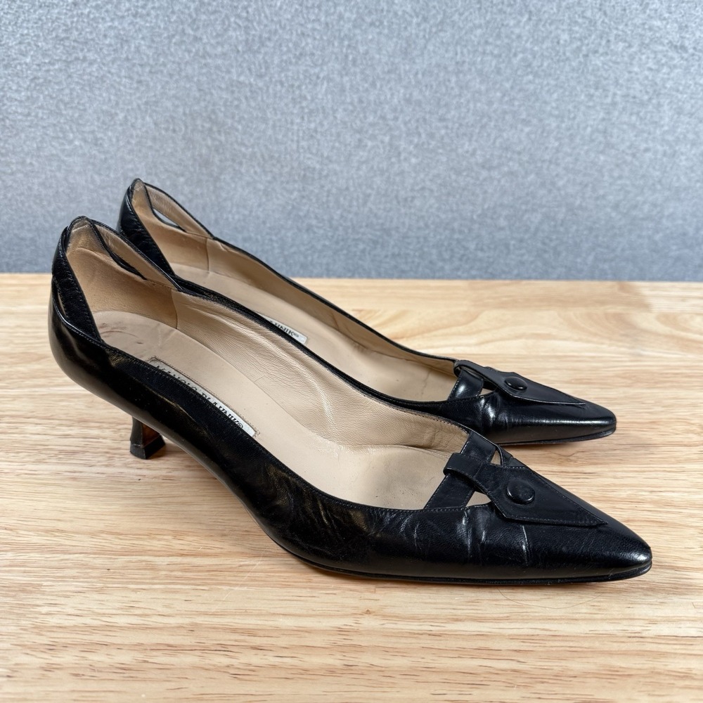 Manolo Blahnik Pump Womens 39.5 Black Point Toe Heel